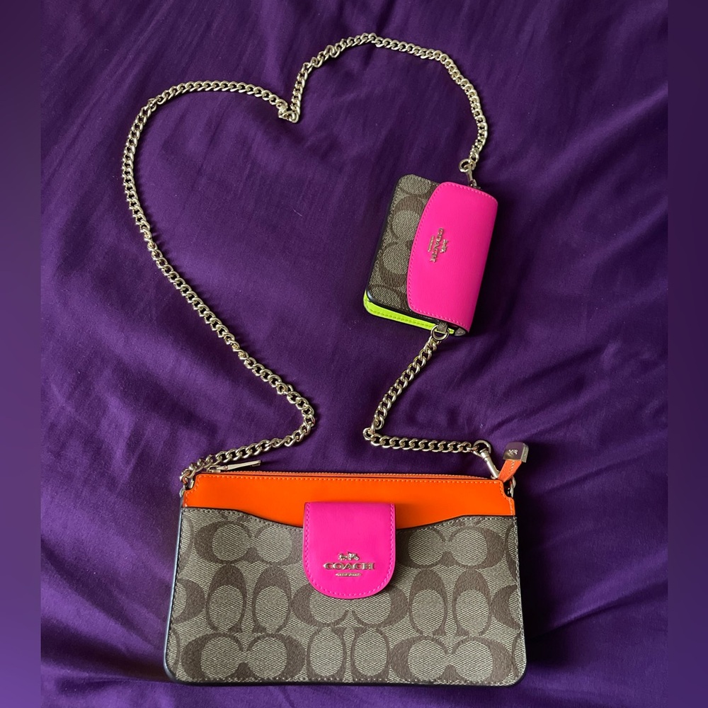 Coach Signature Crossbody Bag with Pink and Orange Accents